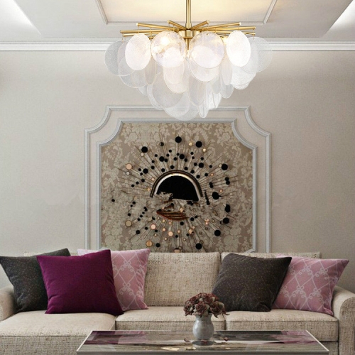 

1.1m Postmodern Metal Creative Glass Disc Atmosphere Design Bedroom Living Room Dining Room Decoration Chandelier with 5W White Light LED