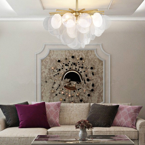 

1.1m Postmodern Metal Creative Glass Disc Atmosphere Design Bedroom Living Room Dining Room Decoration Chandelier with 5W Warm White LED