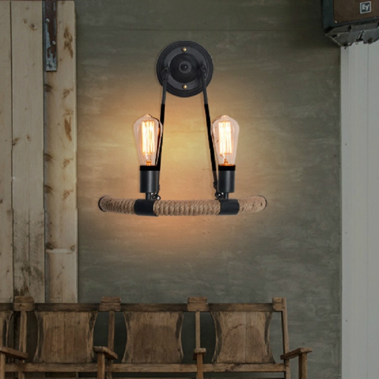

E27 LED Industrial Style Retro Hemp Rope Wrought Iron Wall Lamp, Power source: No Light Source( Black )
