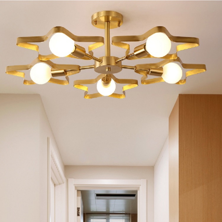 

5 Heads Copper Five-pointed Star Warm Romantic Ceiling Lamp(Three-color Light )