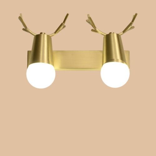 

double head Copper Antler Wall Lamp Mirror Headlight Living Room Stairs Light Creative Bedroom Bedside Lamp(without light source)