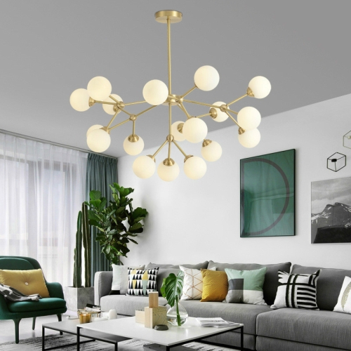 

18 Heads Simple Modern Living Room Dining Room Atmosphere Copper Chandelier, Power source: Three Color Light Single 5W