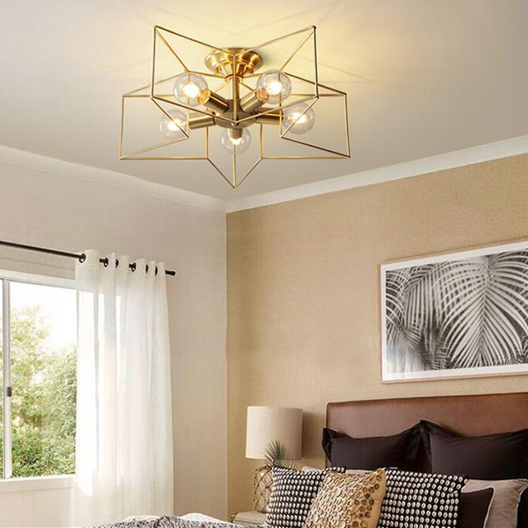 

Full Copper Five-pointed Star Ceiling Lamp, Power source: Warm Light(5 Heads)