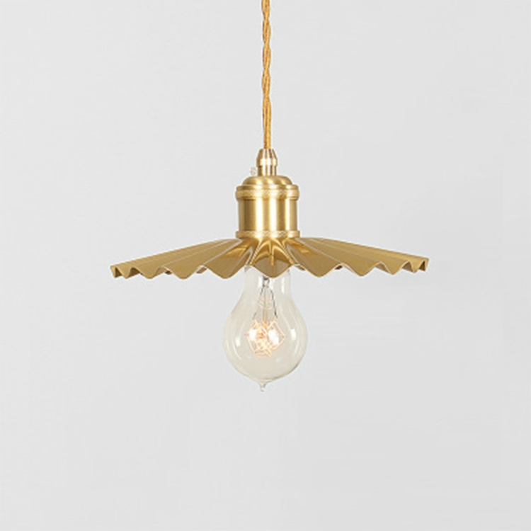 

Pure Copper Single Head Vintage Nostalgic Brass Pleated Chandelier with 5W Warm White Light LED