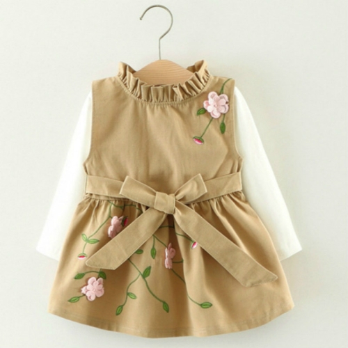 

Girls Flower Embroidery Pattern Vest Skirt + Long Sleeve Bottoming Shirt Set, Size:90cm(Yellow)