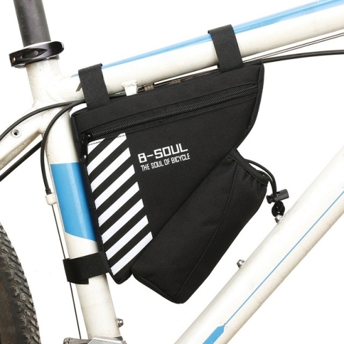 

B-soul Bicycle Bags With Water Bottle Triangle Pouch Solid Cycling Front Tube Frame Bag Pocket, Size:20.5*18*5cm(Black)