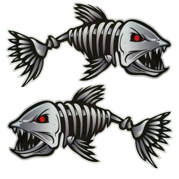 

10 PCS Horror Skeleton Shark Fishing Daren Cover Scratch Reflective Waterproof Personality Body Sticker 25*13cm
