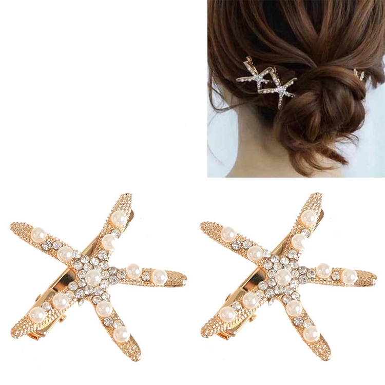 

Fashion Rhinestone Pearl Starfish Hairpin For Women Bridal Headpiece Hair Styling Tool