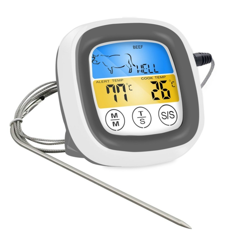 

2 PCS Kitchen Food Digital Display Touch Field Barbecue Thermometer Gray with White Box
