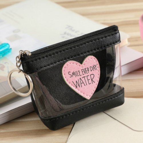 

Transparent Candy Color Love Women Zip Coin Purse with Keychain(Black)