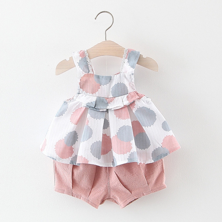 

Summer Girls Two-color Dots Sling Top + Shorts Set, Kid Size:100cm(Pink)