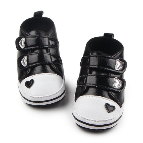 

First Walkers Tennis Lace-Up Heart-shaped PU Leather Shoes, Size:12cm(Black)