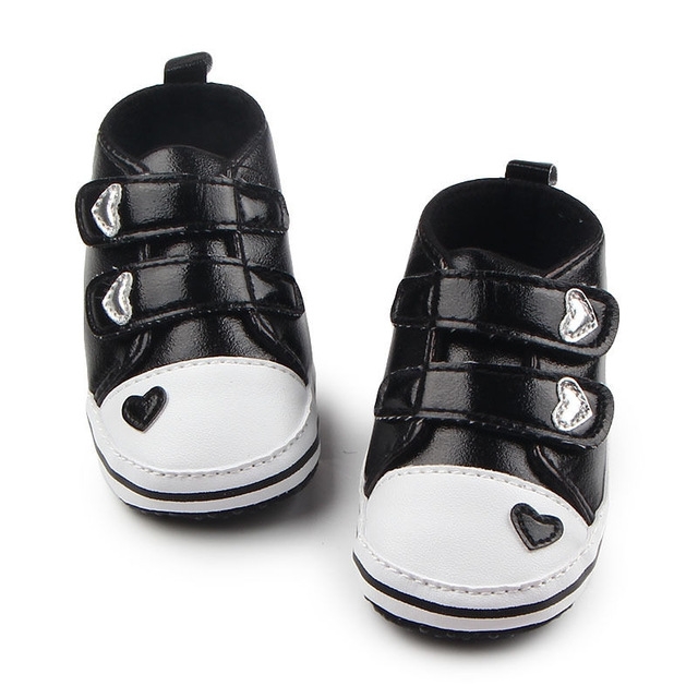 

First Walkers Tennis Lace-Up Heart-shaped PU Leather Shoes, Size:13cm(Black)