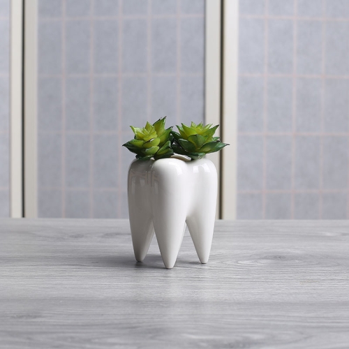 

Succulent Potted Ceramic Pen Holder Home Decoration Tooth-shaped Desktop Ceramic Flower Pot, Without Plants