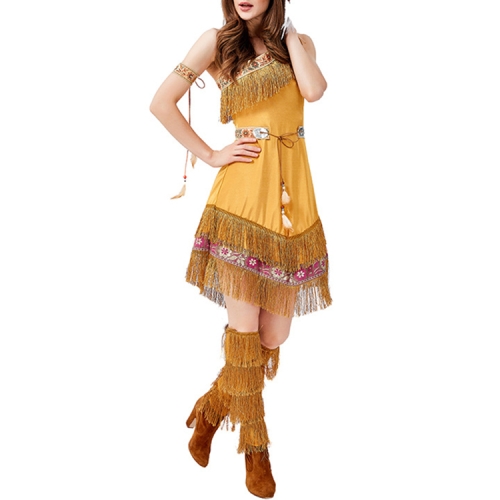 

Indian Style Tassel Indigenous Role-playing Costume, Size: XL(Khaki)