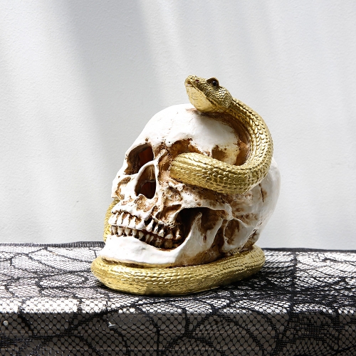 

2 PCS Halloween Decorations Simulation Disk Snake Skull Ghost Festival Decoration Ornaments with Lights(White)