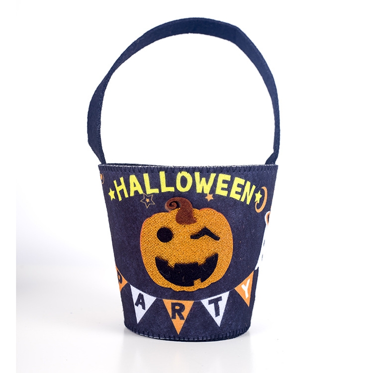 

2 PCS Halloween Decoration Fabric Felt Halloween Trick or Treat Candy Storage Bag Children Candy Shopping Basket( Black Pumpkin Models )