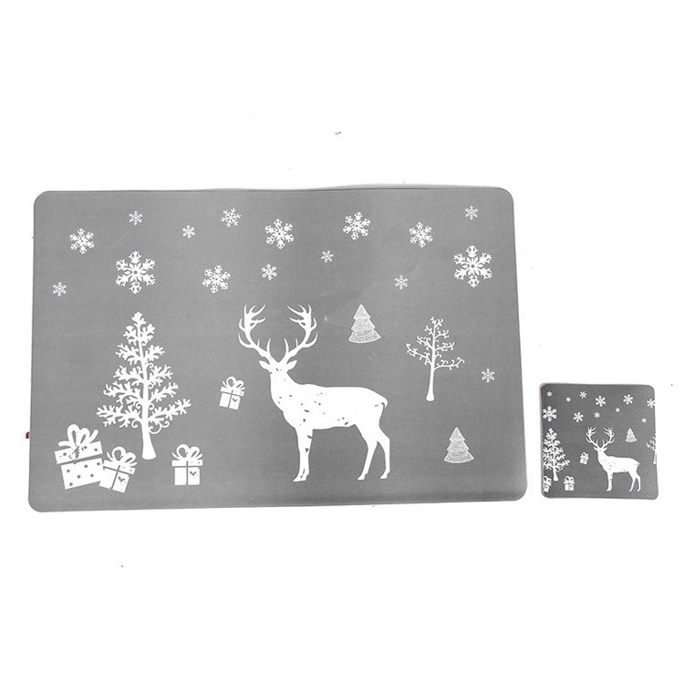 

2 Packs Christmas Creative Print Placemat Coaster Decoration, Style:Deer(Gray)