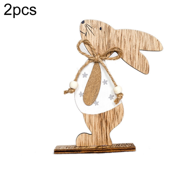 

2 PCS Creative Easter Home Wooden Rabbit Decorative Ornaments(White Fower )