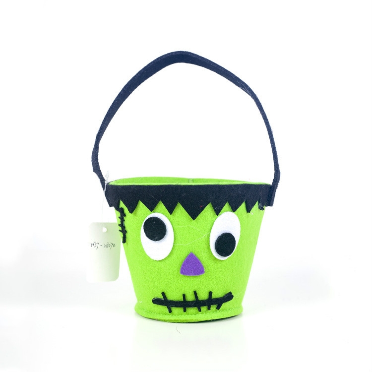 

2 PCS Halloween Cloth Felt Funny Candy Storage Bucket Decoration(Green)