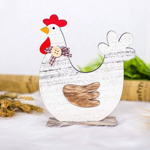 

2 PCS Easter Wooden Cock Hen Accessories Scene Decoration(Hen )