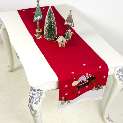 

2 PCS Christmas Cloth Cartoon Embroidery Table Flag Tablecloth Scene Decoration(Red Elk Old Man )