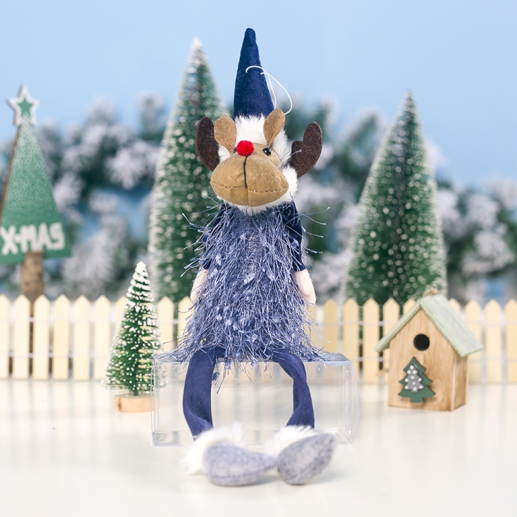 

2 PCS Christmas Fringed Deer Doll Accessories Scene Decoration(Blue )
