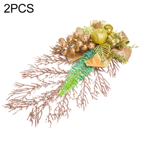 

CP0333 2 PCS Christmas Tree Pendant Simulation Leaves Pine Cone Flower Christmas Decorations(Golden )