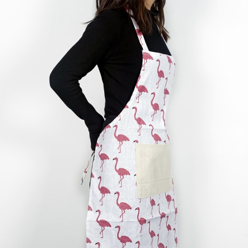 

2 PCS Easter Ornaments Apron Cotton Print Cartoon Kitchen Coverall Home Decoration(Flamingo)