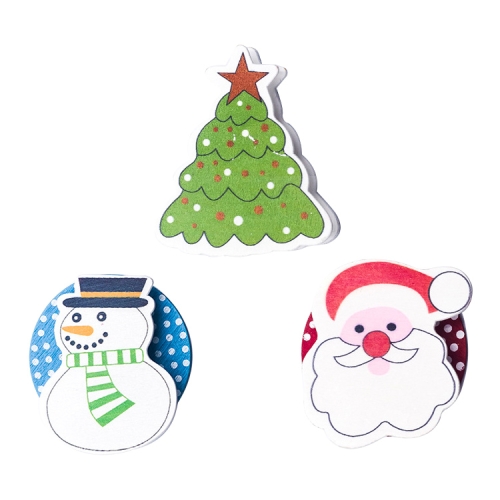 

3 PCS Christmas Decorations Wooden Painted Cartoon Christmas Creative Notes Small Clips christmas tree + old man + snowman