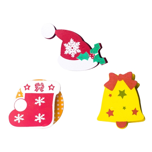 

3 PCS Christmas Decorations Wooden Painted Cartoon Christmas Creative Notes Small Clips socks + bells + christmas hats