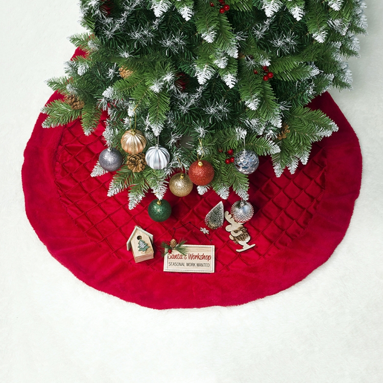 

2 PCS Christmas Double Plaid Velvet Christmas Tree Bottom Ornament Christmas Tree Skirt(Plaid Flannel )