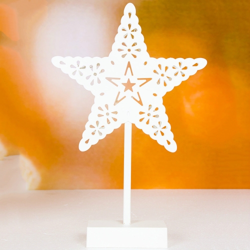 

2 PCS Christmas Creative White Openwork Christmas Tree with Lights Ornaments(Pentagram)