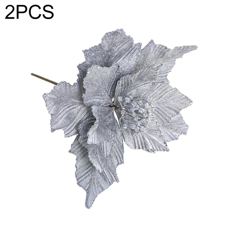 

2 PCS Christmas Artificial Flower Leaves Flower Arrangement Christmas Tree Decoration(Silver)
