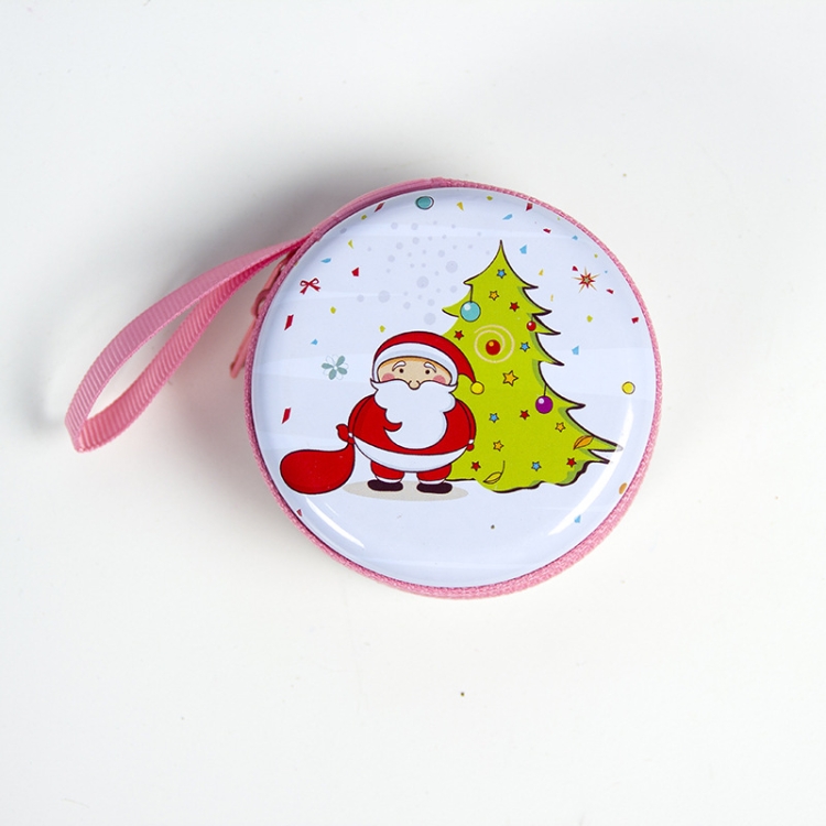 

2 PCS Christmas Ornaments Cartoon Tinplate Santa Coin Purse Key Headphones Storage Bag(Pink)