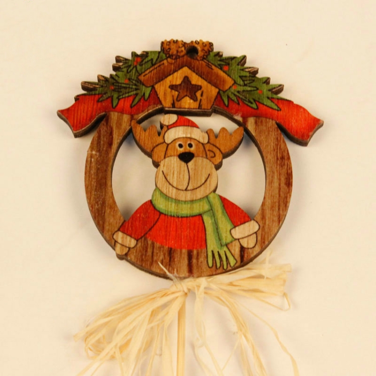 

2 PCS Christmas Wall Wooden Cartoon Long Handle Bow Decorative Pendants(Small Deer)