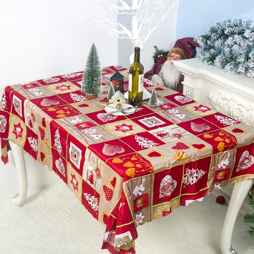 

2 PCS Christmas Cartoon Printed Polyester Tablecloth Ornament , Size：150x180cm(Yellow Line Lattice)