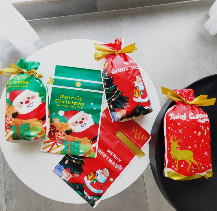 

100 PCS Christmas Gift Bag Candy Biscuit Drawstring Bundle Christmas Cookie Bag