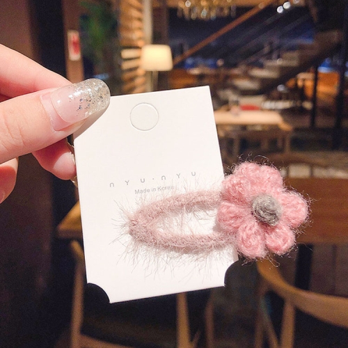 

Girls Beautiful Woolen Yarn Flower Lined Snap Hair Clips(Pink Background Pink Flower)