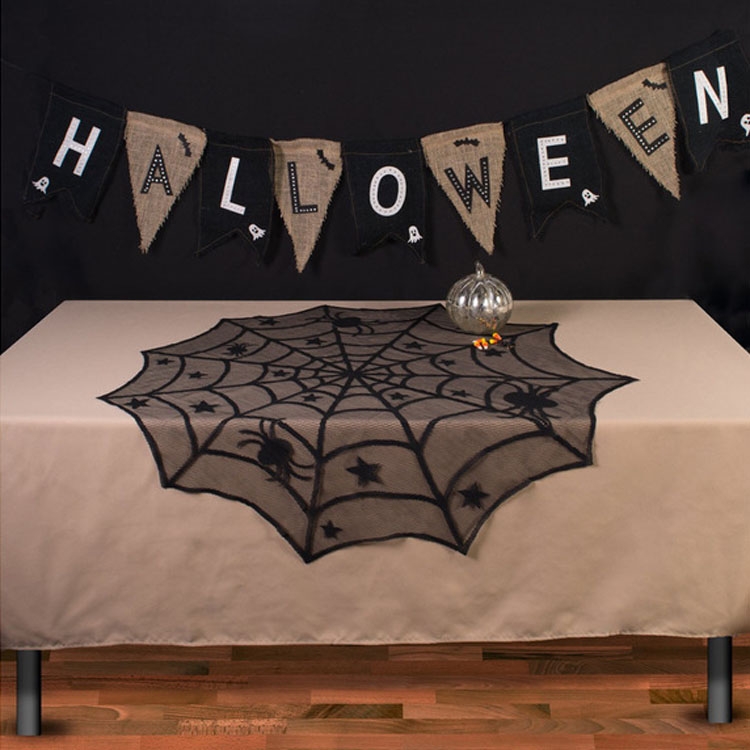 

2 PCS Halloween Party Black Lace Spider Web Tablecloth Decoration, Size:102x102CM