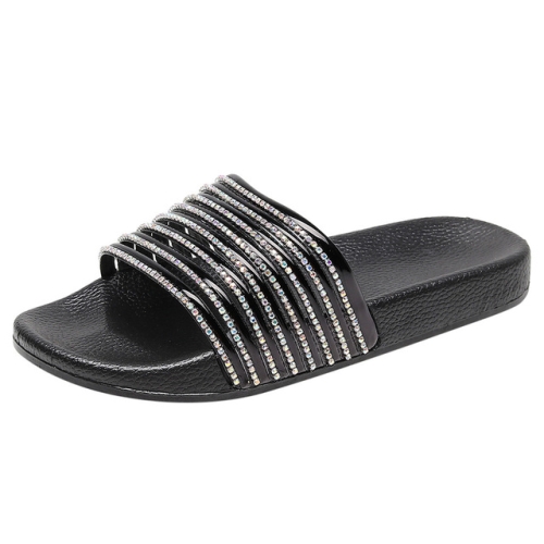 

Women Solid Color Casual Glossy Flash Drill Slippers, Shoe Size:38(Black)