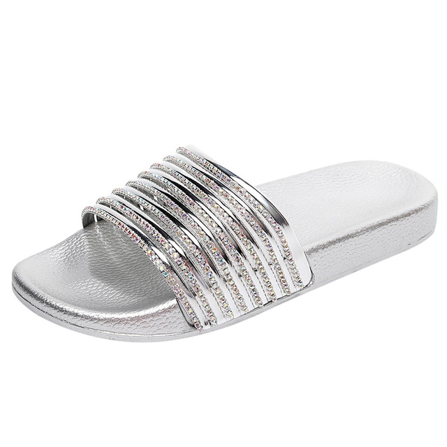 

Women Solid Color Casual Glossy Flash Drill Slippers, Shoe Size:39(Silver)