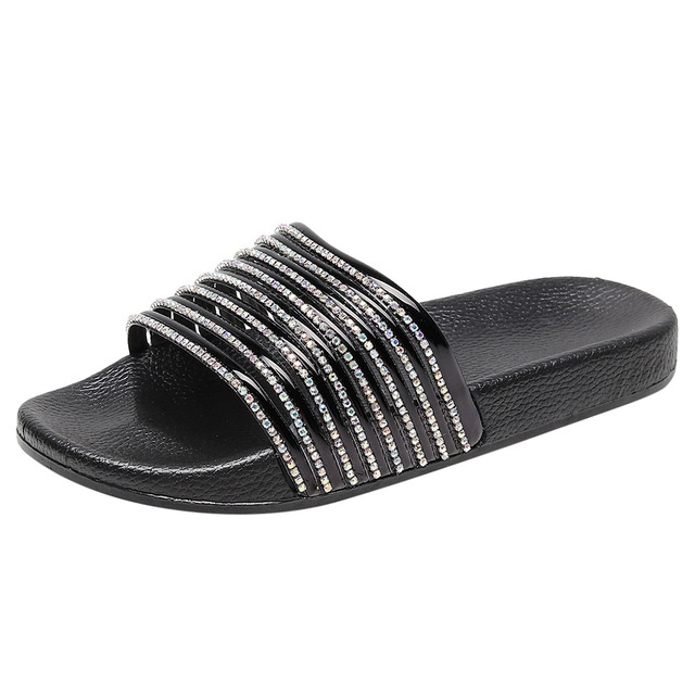 

Women Solid Color Casual Glossy Flash Drill Slippers, Shoe Size:41(Black)