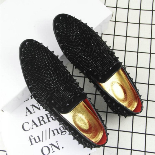 

Men Rivet Rhinestone Black Pointed Toe Flats Shoes, Shoe Size:38(Black)