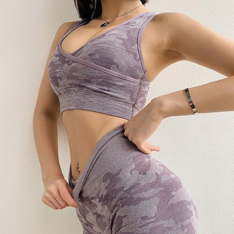 

Women Sports Yoga Shock Absorbing Vest Sexy Cross Beauty Back Gathering Fitness Bra, Size: S(Purple)