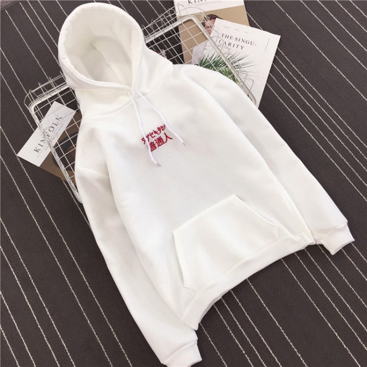 

Long Sleeve Letter Embroidery Hooded Sweatshirt Causal Loose Hip Hop Streetwear, Size:M(White)