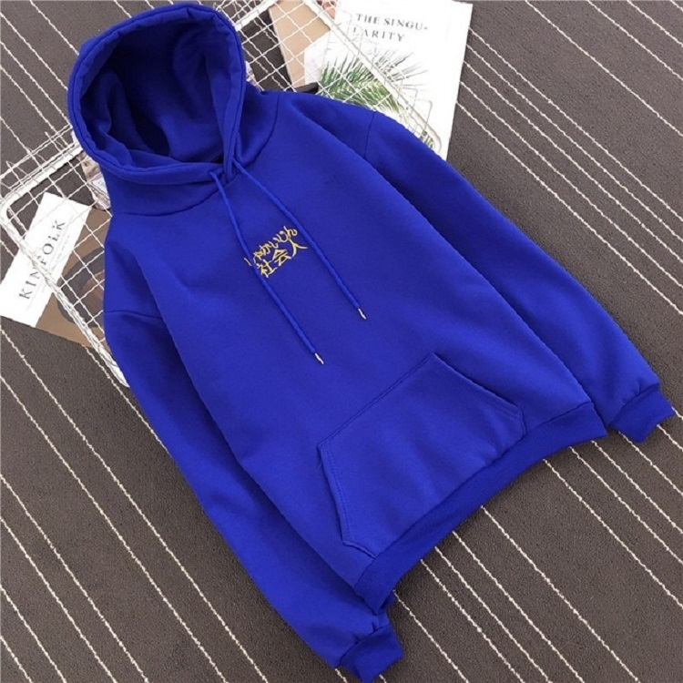 

Long Sleeve Letter Embroidery Hooded Sweatshirt Causal Loose Hip Hop Streetwear, Size:XXL(Blue)