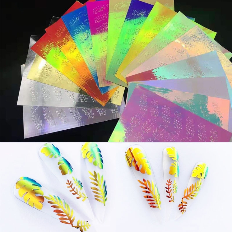 

16 PCS 3D Holographic Nail Sticker Holo Leaf DIY Adhesive Decal Sticker
