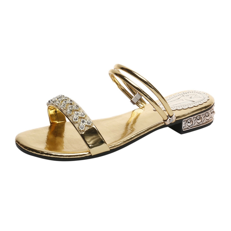 

Woman Low Heel Rhinestone Sandals, Shoe Size:39(Gold)