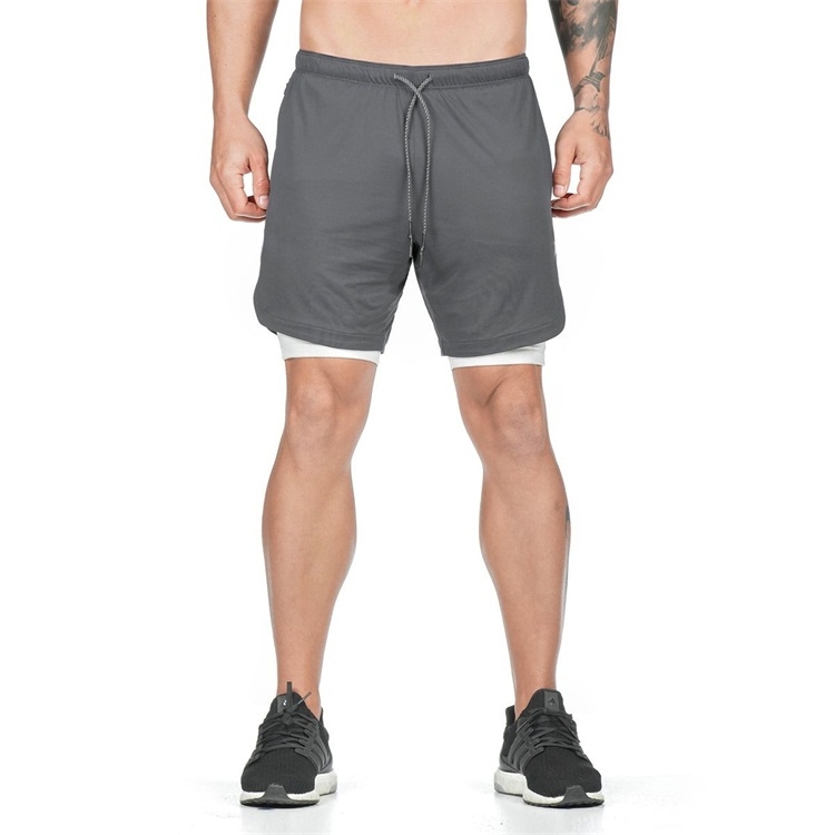 

Men Running Shorts 2 in 1 Sport Leggings Male Double-layer Quick Dry Sports men Jogging Gym Shorts with Back Hanging, Size:XL(Dark Grey)